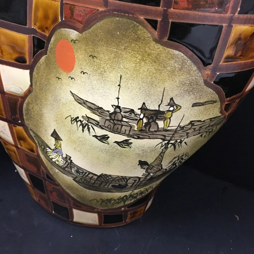 Vintage Japanese Hand Painted Dual Chamber Double Sided Vase